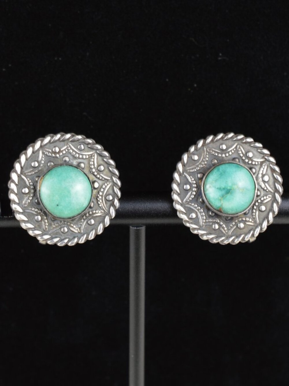 VTG Sterling Silver Royston Turquoise Concho Screw Back Earrings Southwestern